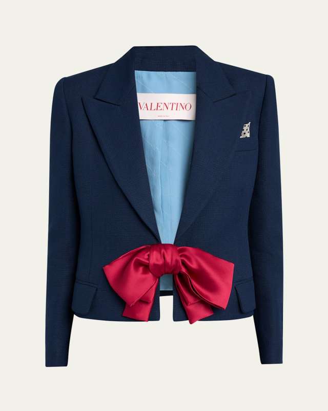 Bow Closure Cropped Wool Blazer